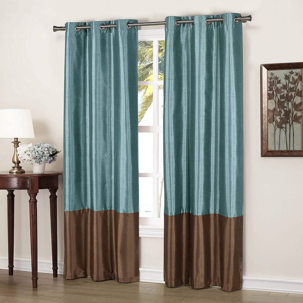 2-Piece: Faux Silk Thermal Two Toned Blackout Grommet Window Curtain Panels Set