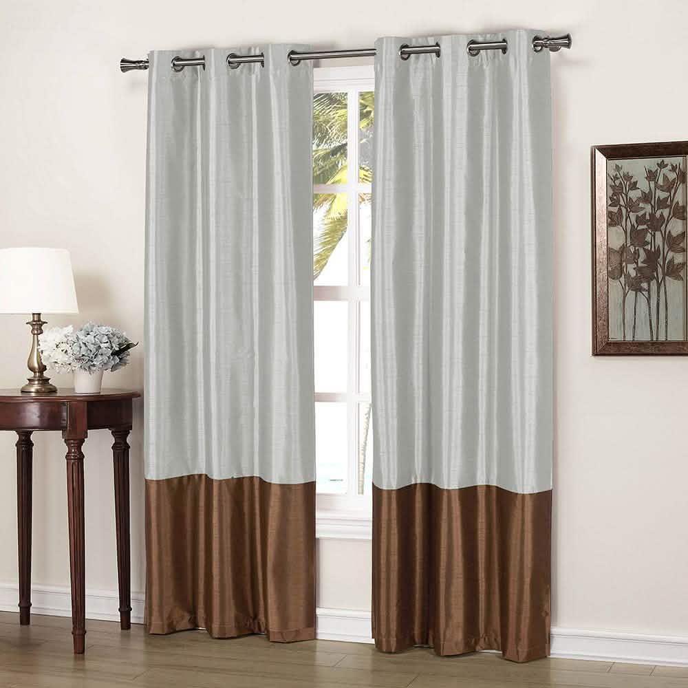 2-Piece: Faux Silk Thermal Two Toned Blackout Grommet Window Curtain Panels Set