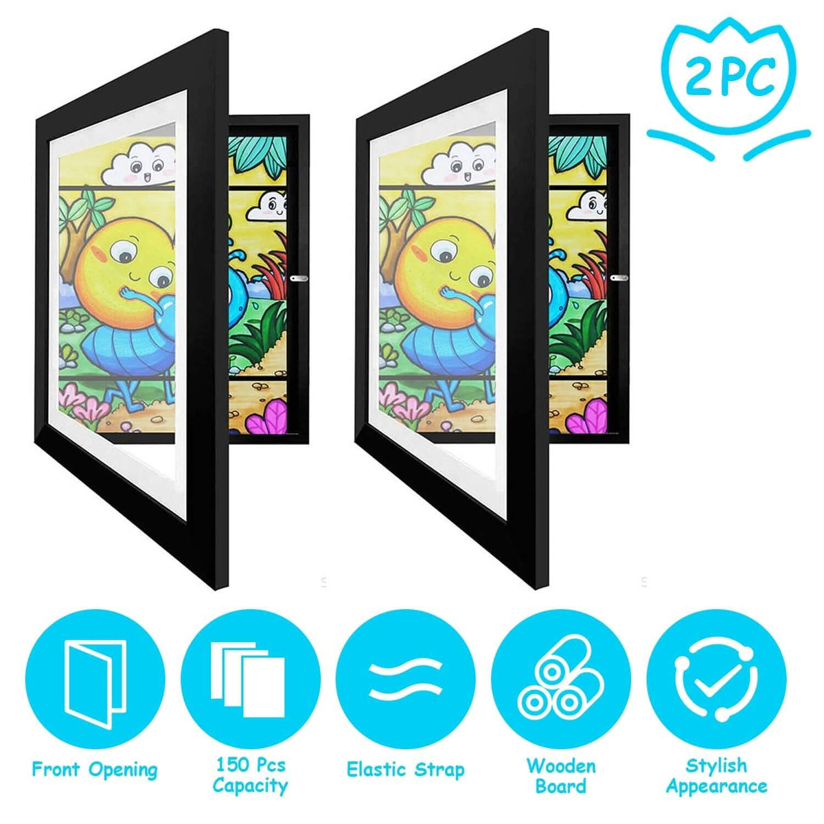 2-Piece: Kids Art Frame Front Opening Wooden Picture Frame