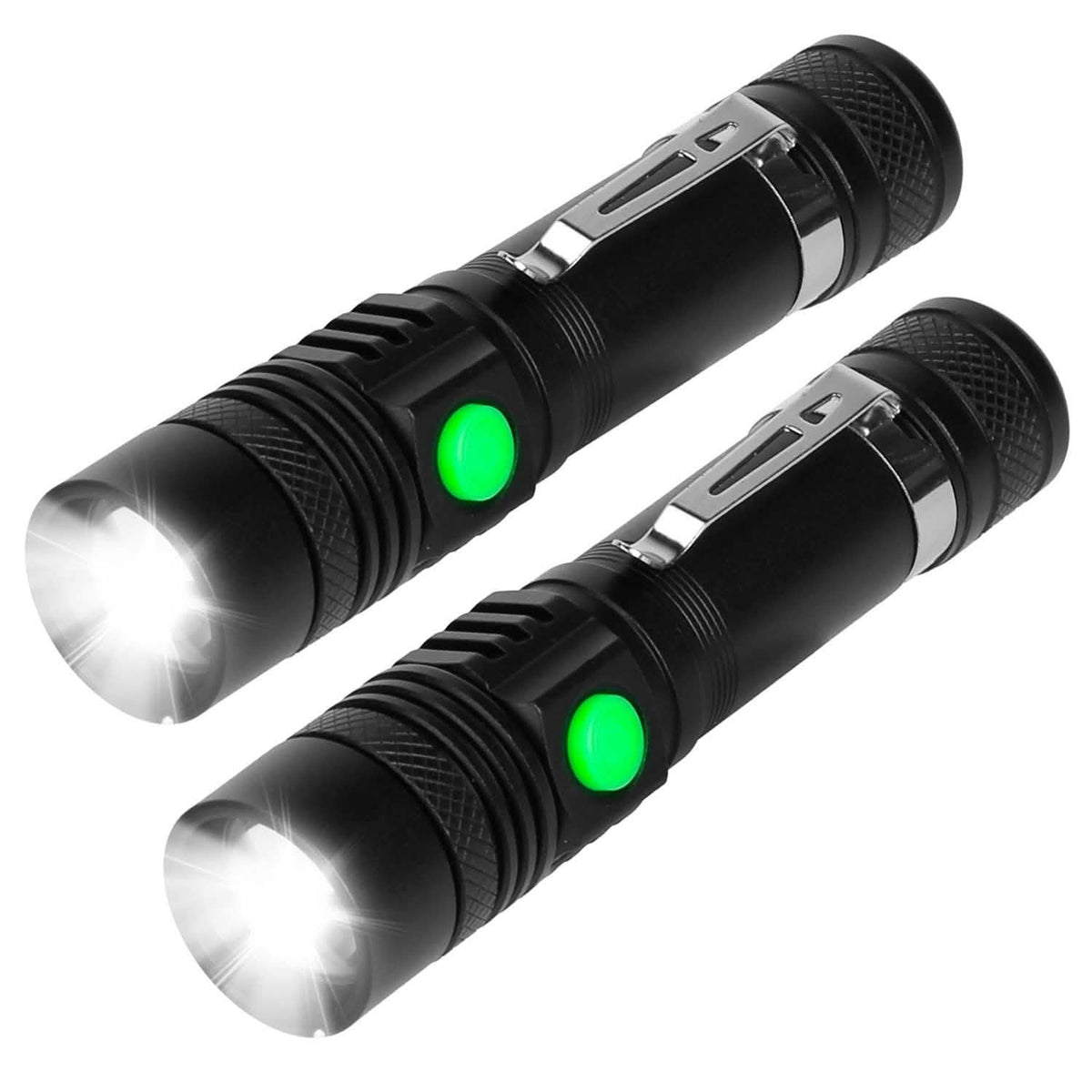 2-Piece: LED Handheld Flashlight Zoomable USB Rechargable