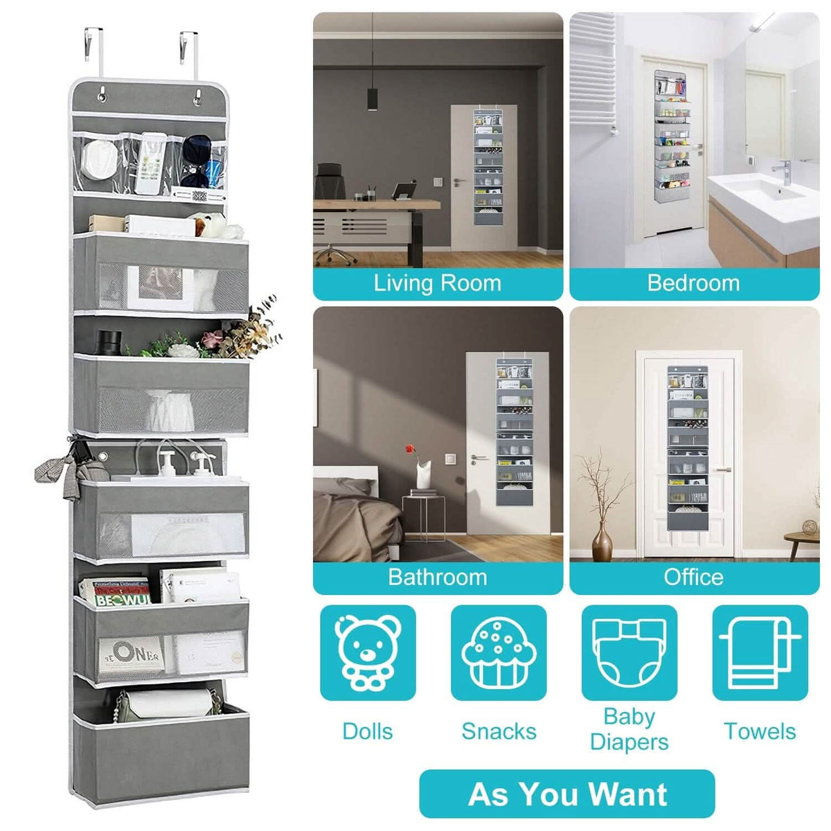 2-Piece: Over the Door Organizer 6-Tier Hanging Basket