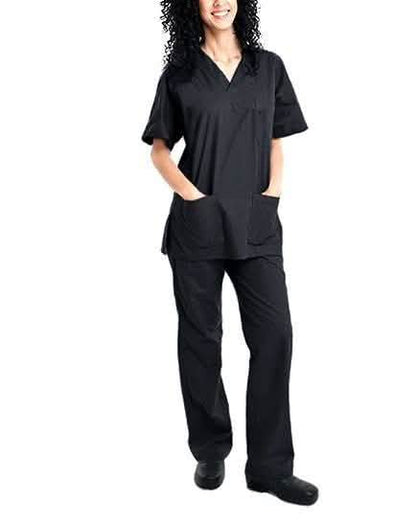 2-Piece Set: Unisex Cotton-Blend V-Neck Scrubs Top & Pants - Assorted Sizes