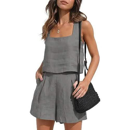 2-Piece Set: Women's Lounge Matching Sets Linen Shorts Crop Tops