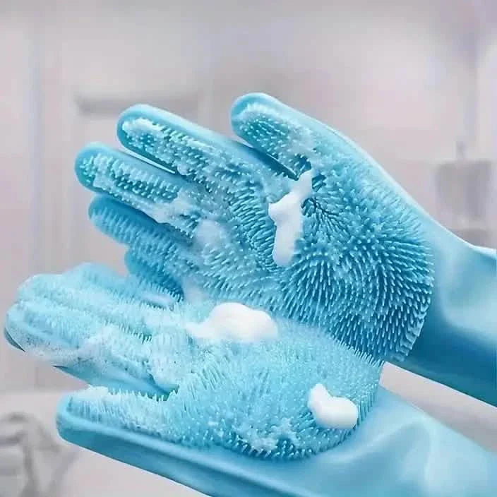 2-Pieces: 2-in-1 Pet Dog Bath Gloves with Silicone Brush