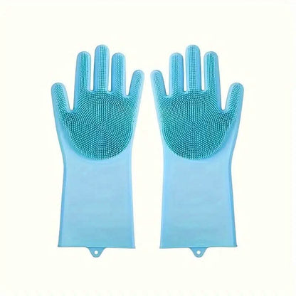 2-Pieces: 2-in-1 Pet Dog Bath Gloves with Silicone Brush