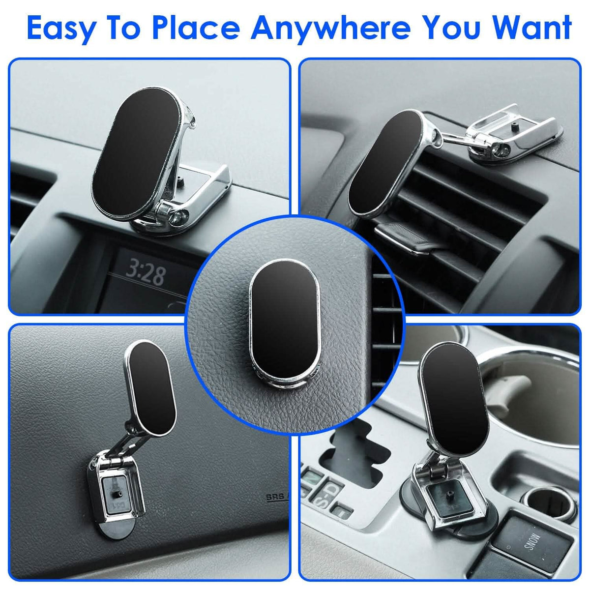 2-Pieces: Foldable Magnetic Car Phone Holder