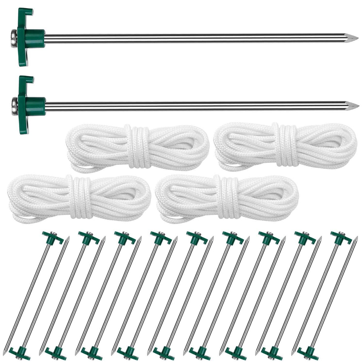20-Piece: 9.8-Inch Tent Pegs Ropes Set