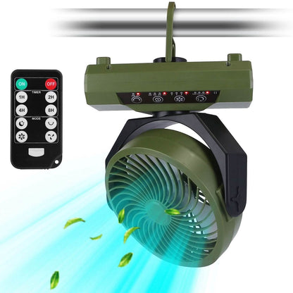 20000mAh Rechargeable Oscillating Camping Fan with Flashlight Hanging Hook Remote Control