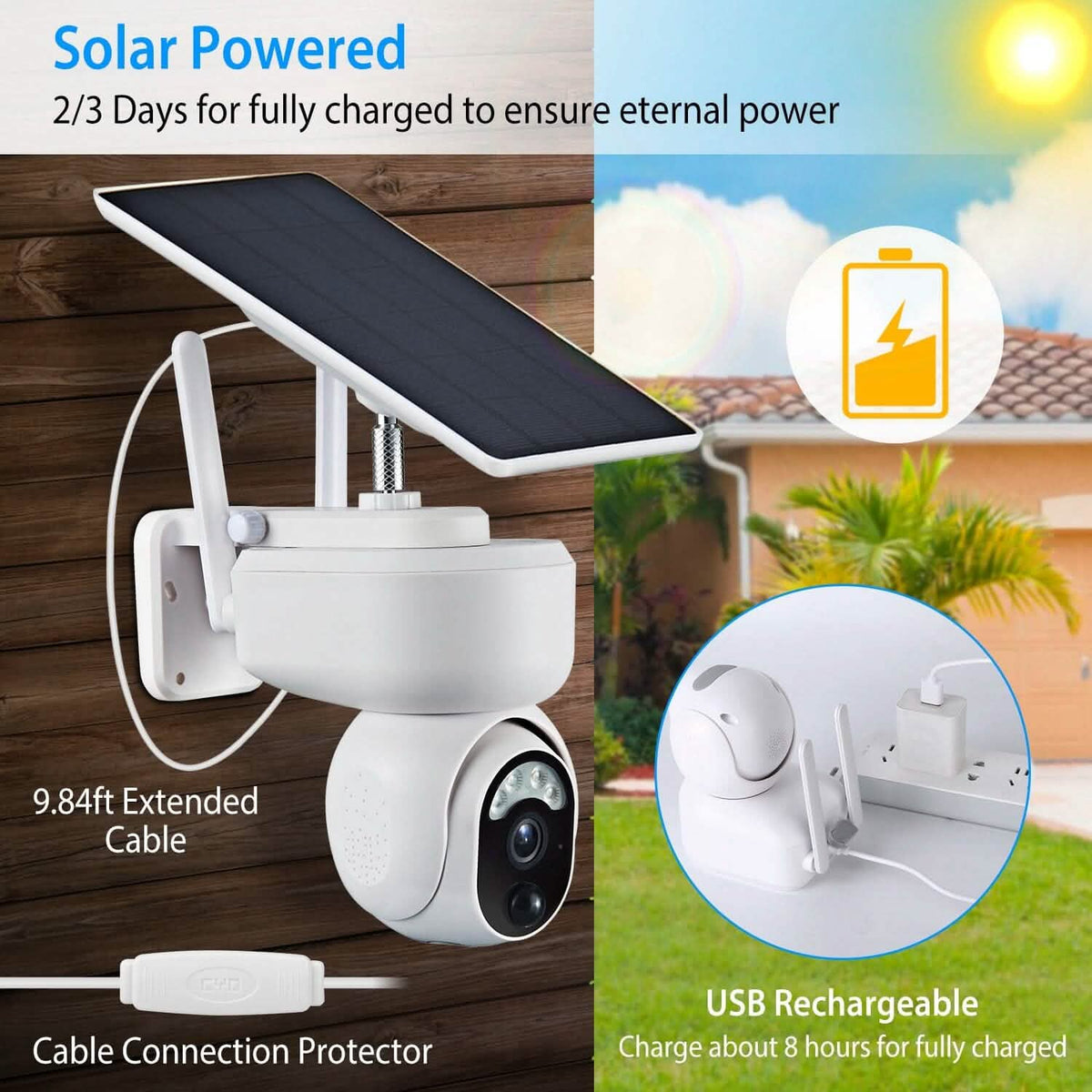 2.4G Wifi Solar Wireless 1080P Surveillance Camera with Flood Light Night Vision