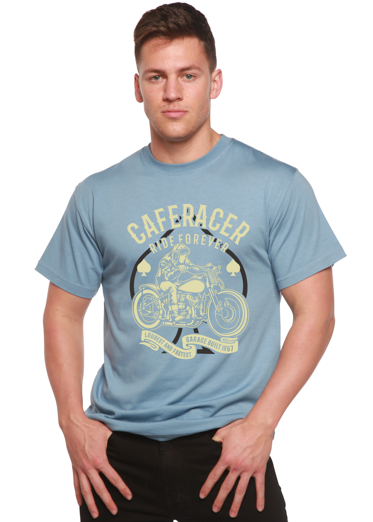 Caferacer Ride Forever Men's Bamboo Viscose/Organic Cotton Short Sleeve Graphic T-Shirt