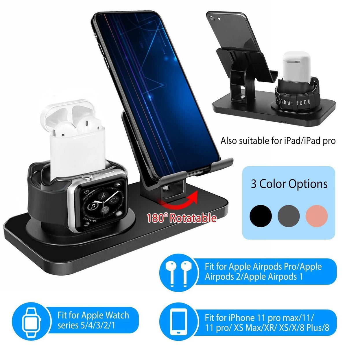 3-in-1 Charging Dock Station Phone Charger Stand Holder