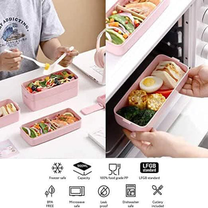 3-Layer Stackable Bento Box Japanese Lunch Box Kit with Spoon & Fork
