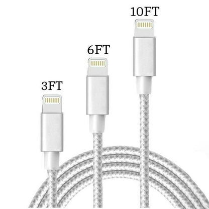 3-Pack: Heavy Duty Braided iPhone Lightning USB Cable - White