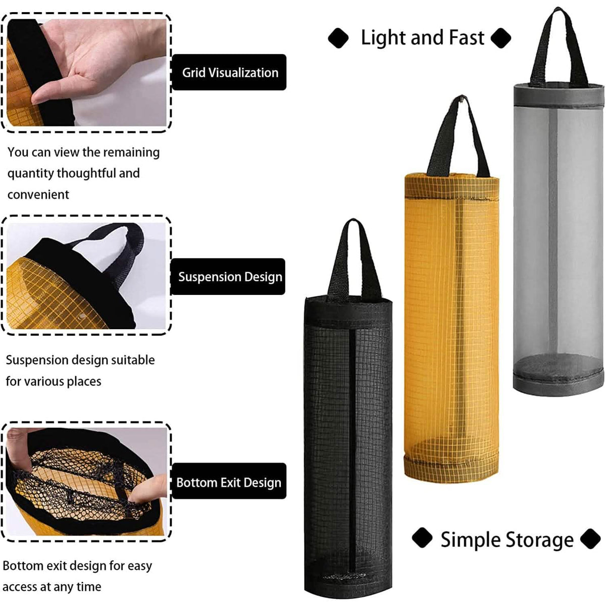 3-Pack: Plastic Mesh Grocery Bag Holder