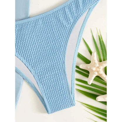 3-Pack: Textured Ring Linked Halter Bikini Swimsuit & Beach Skirt