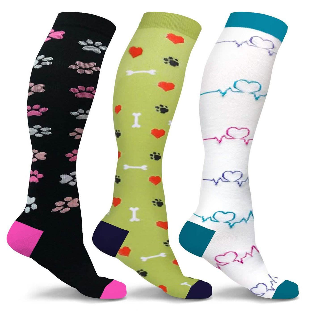 3-Pairs: DCF Unisex Fun and Patterned Knee-High Compression Socks