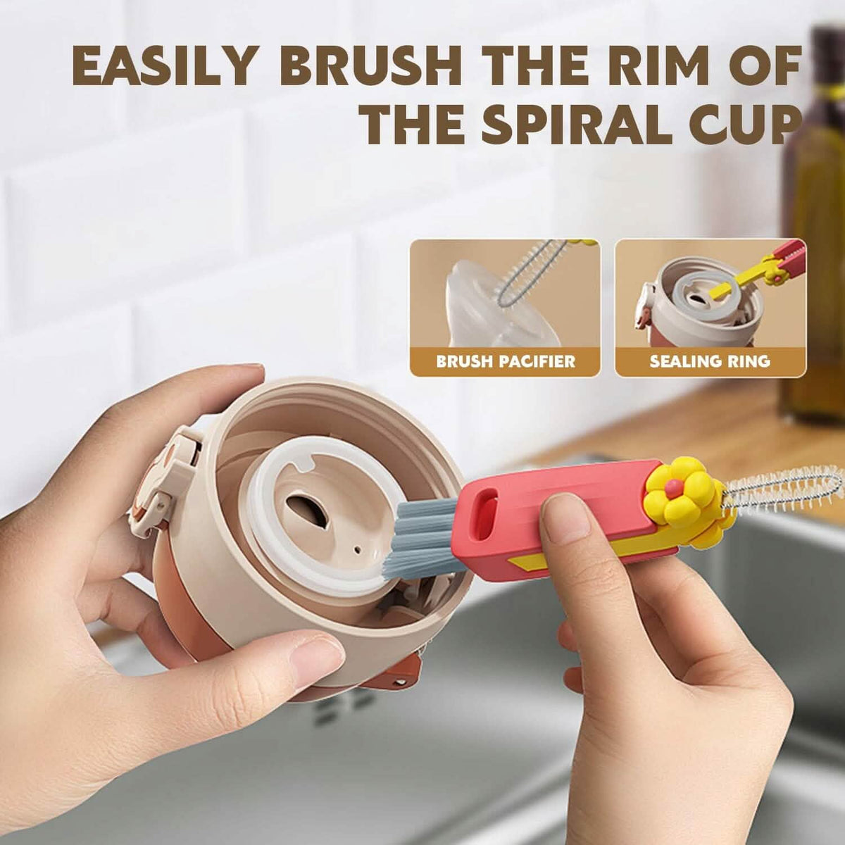 3-Piece: 3-in-1 Petal Cup Lid Cleaning Brush