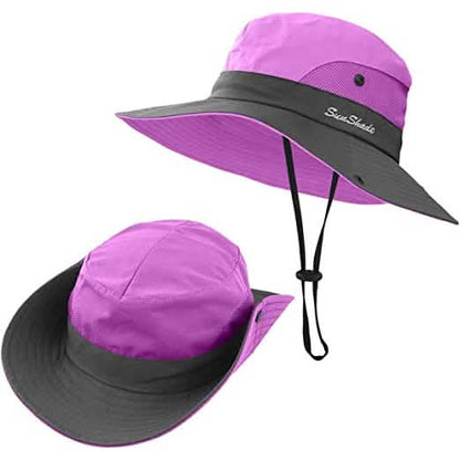 3-Piece: Women's Ponytail Wide Brim Sun Hat