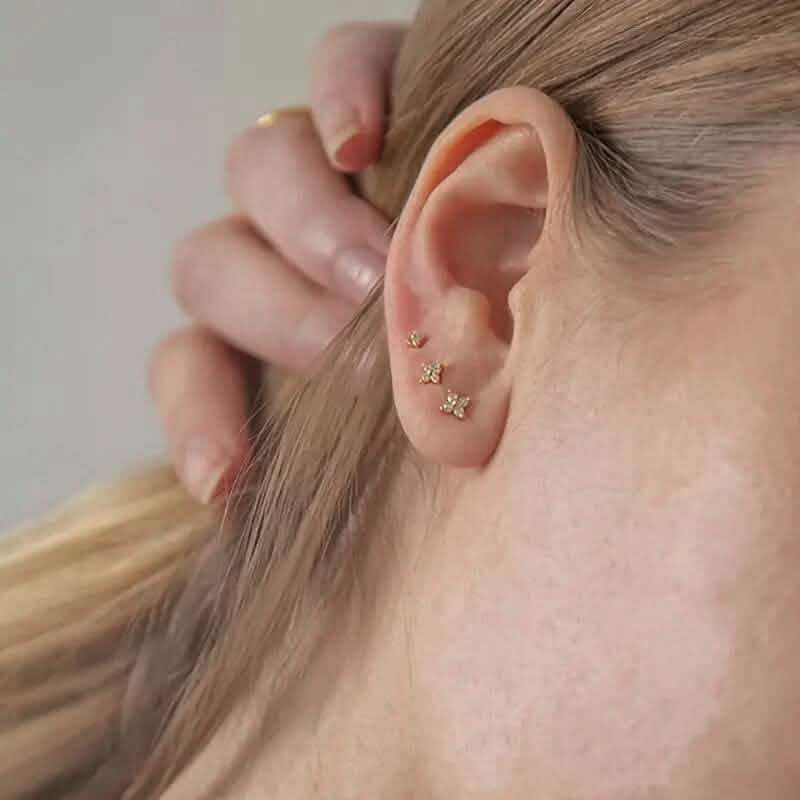 3-Pieces: Elegant Floral Stud Earrings Set