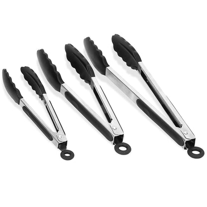3-Pieces: Kitchen Tongs Stainless Steel with Silicon
