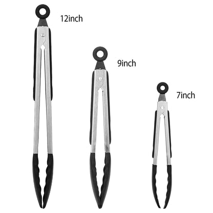 3-Pieces: Kitchen Tongs Stainless Steel with Silicon