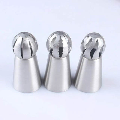 3-Pieces: Russian Stainless Steel Tips Tulip Sphere Whip Cream Buttercream Icing Piping Nozzles