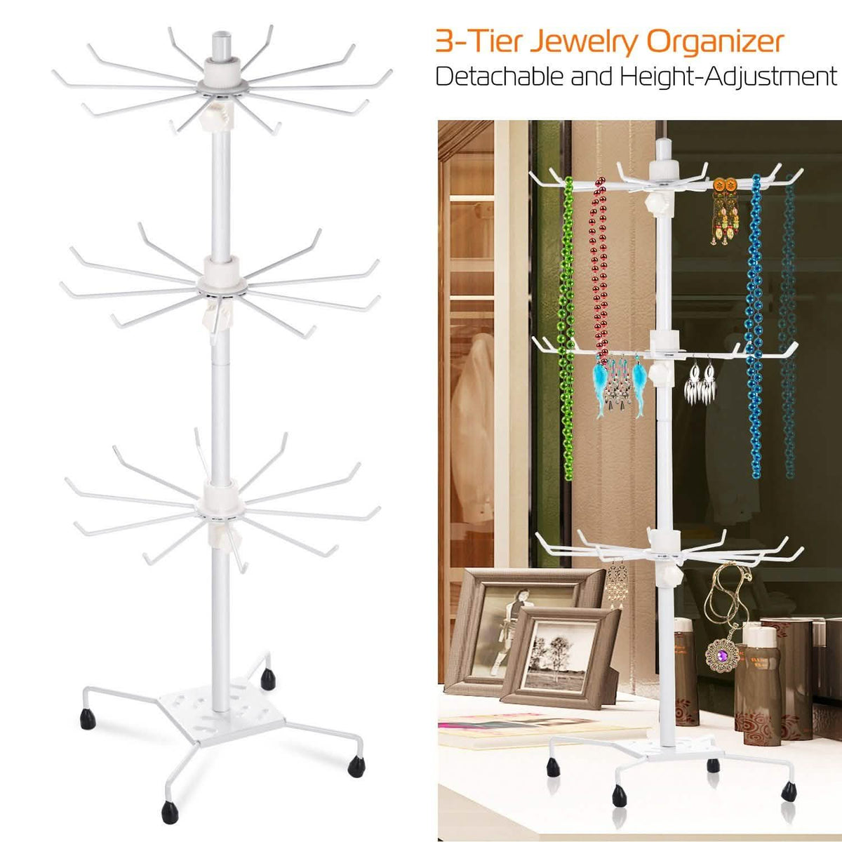 3-Tier Metal Jewelry Rack 30-Hook Necklaces Bracelets Display Stand