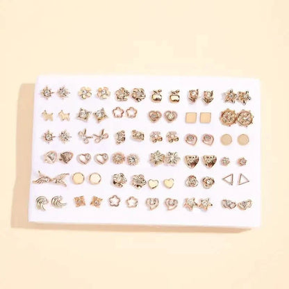 36-Pairs: Women's Fashion Earrings Set - Assorted Heart, Flower, Geometric & More