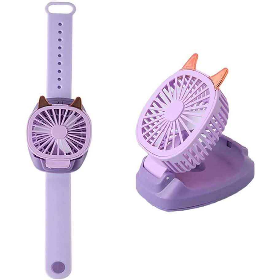 360¬∞Rotation Kids Portable Wrist Strap Mini Watch Hand Held Fan Cat Design
