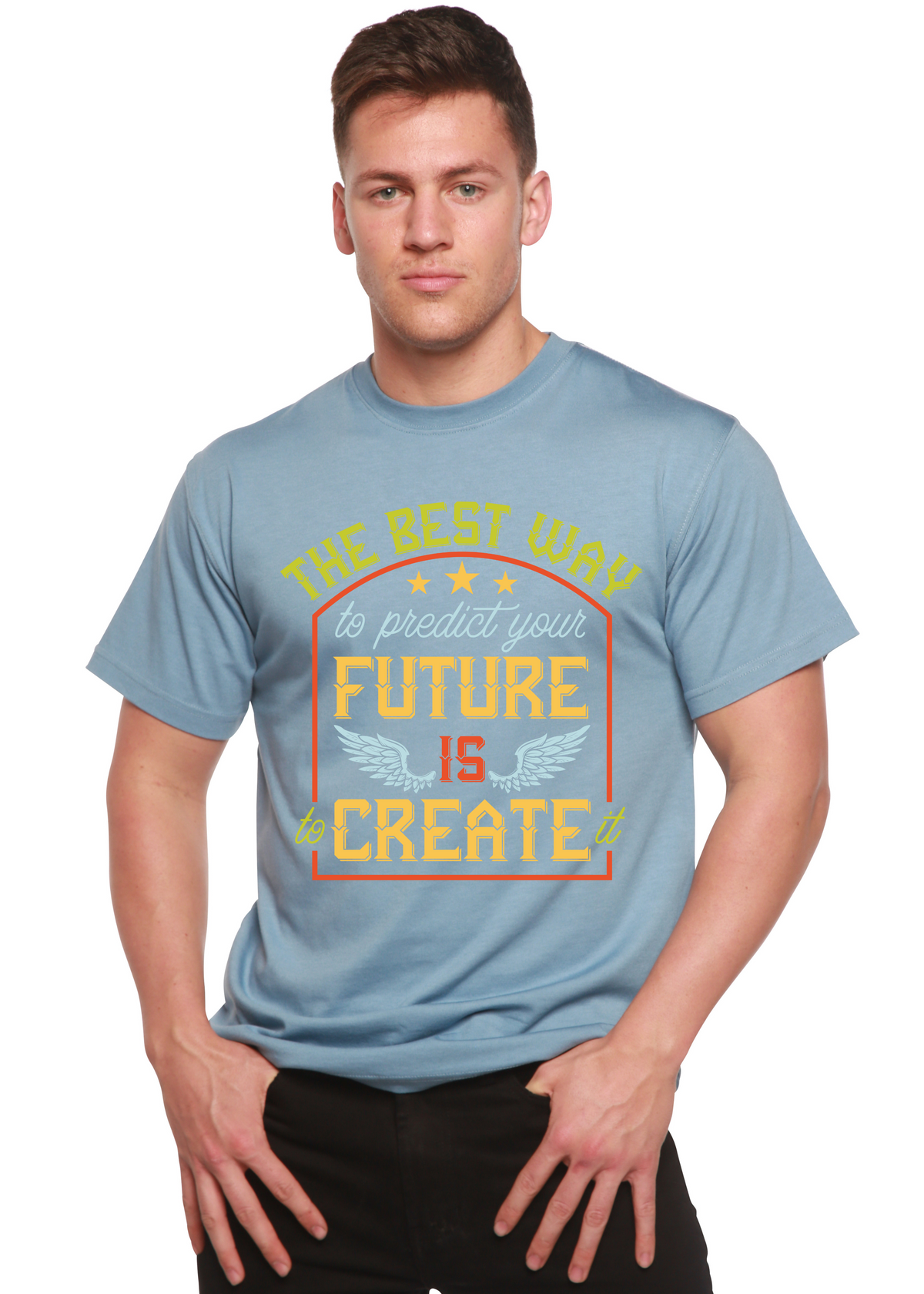 Feture is Create Spun Bamboo® Men's Bamboo Viscose/Organic Cotton Short Sleeve Graphic T-Shirt