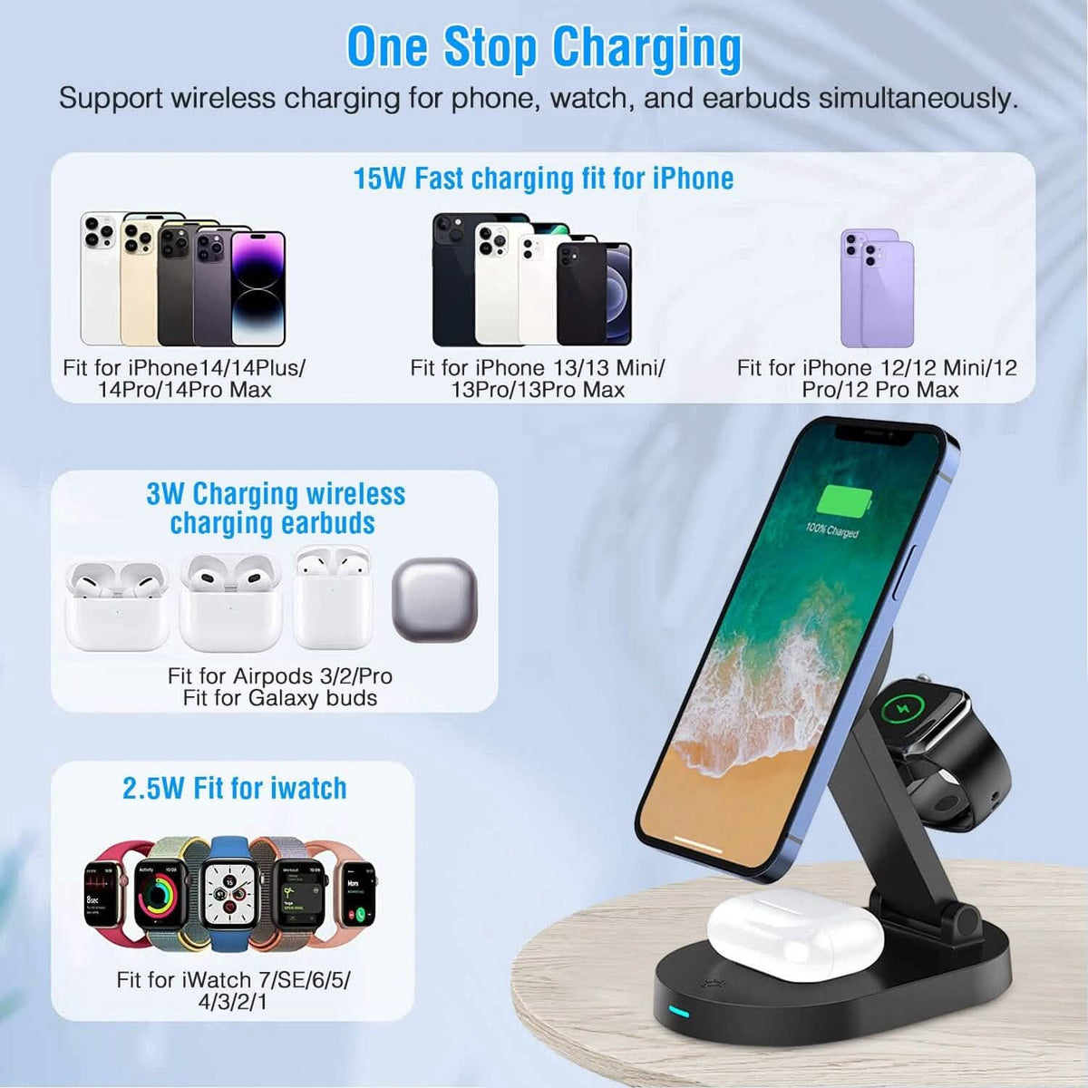 4-in-1 15W Foldable Magnetic Wireless Charging Station
