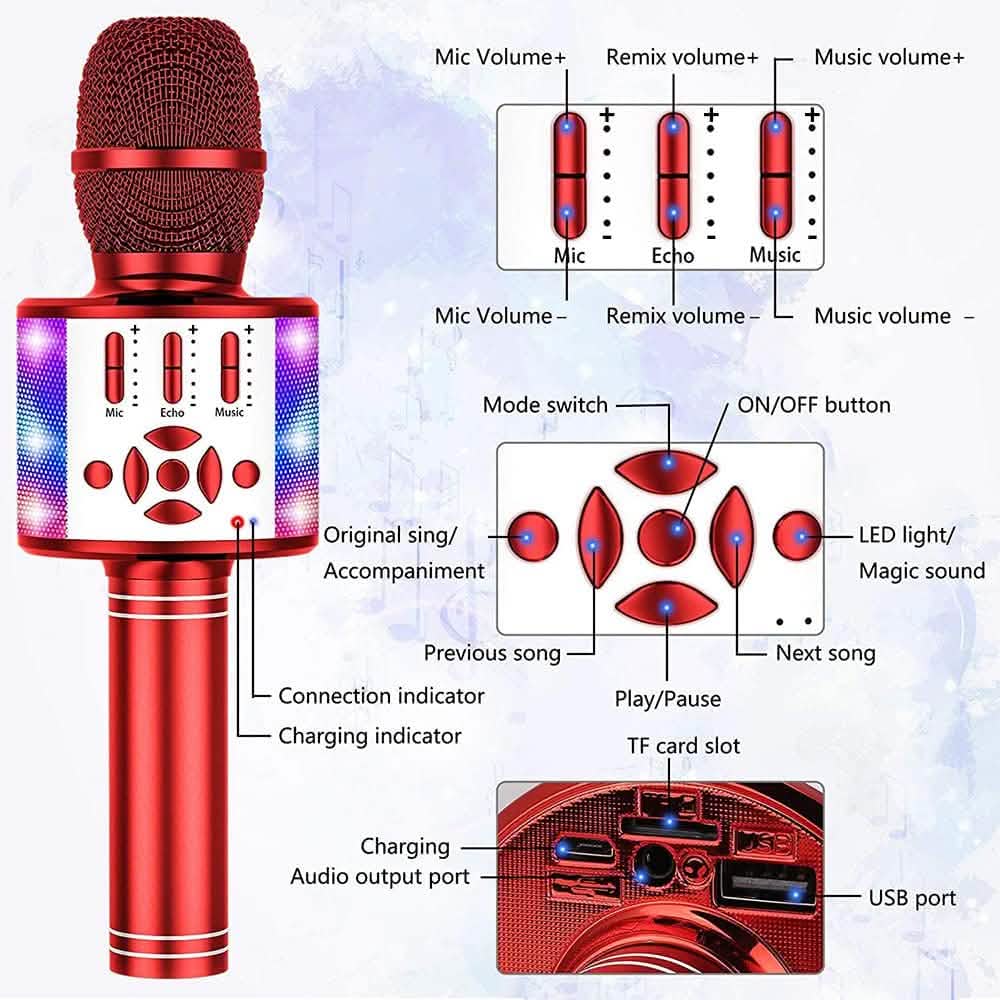 4-in-1 Karaoke Machine Microphone with LED Lights