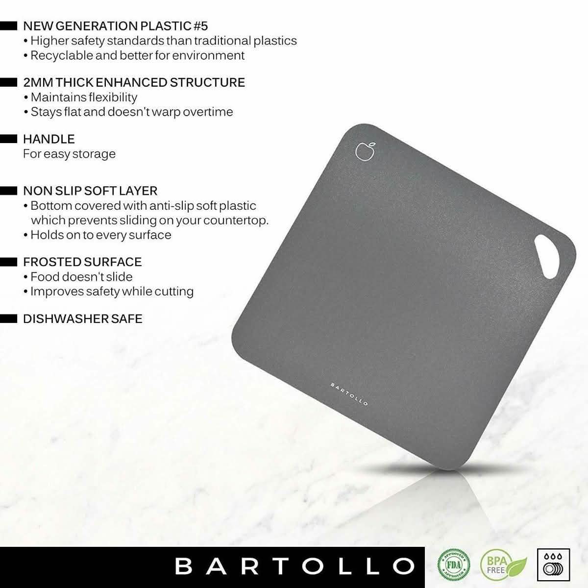 4-Pack: Bartollo Non-Slip Cutting Boards with Free Knife