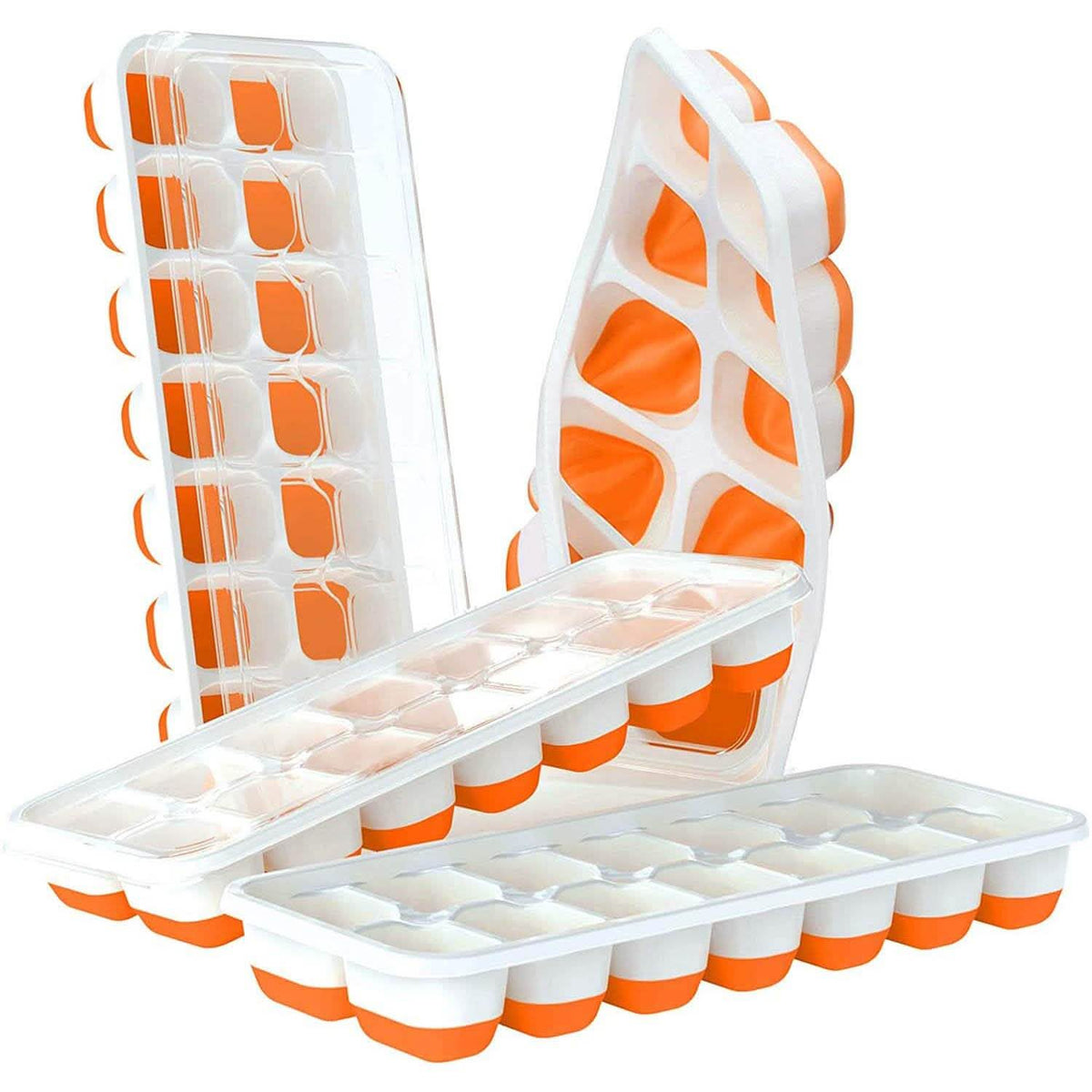 4-Pack: Easy-Release Silicone & Flexible 14-Ice Cube Trays with Spill-Resistant Removable Lid