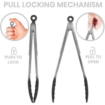 4-Pack: Kaluns Kitchen Tongs for Cooking with Silicone Spatula