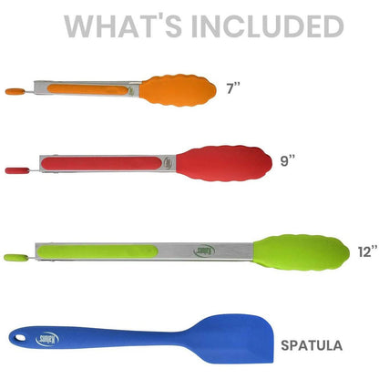 4-Pack: Kaluns Kitchen Tongs for Cooking with Silicone Spatula