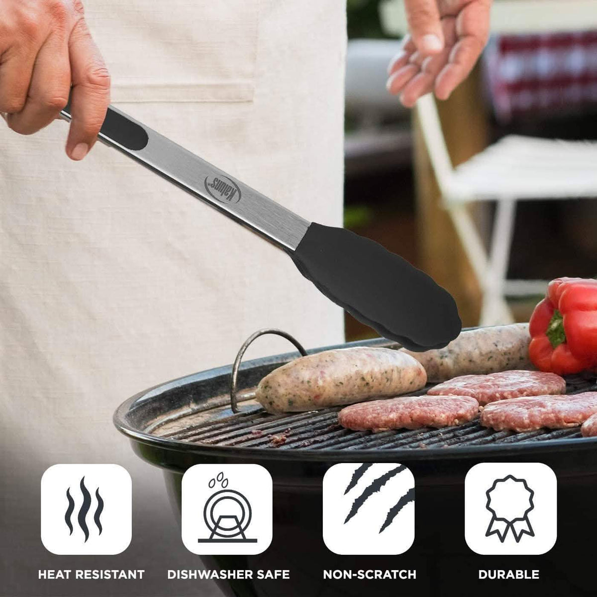 4-Pack: Kaluns Kitchen Tongs for Cooking with Silicone Spatula