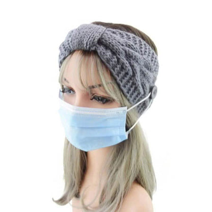 4-Pack: Women's Winter Headband and Ear Warmer with Buttons to Hold Mask