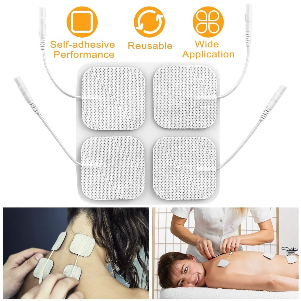 4-Piece: Reusable Self-Adhesive Replacement Electrode Pads