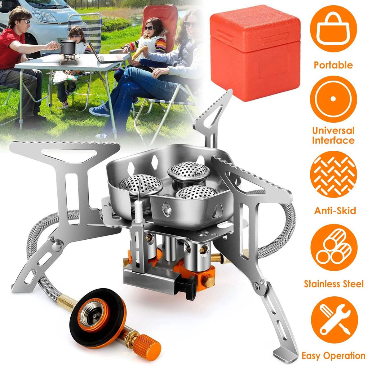 4000W Portable Camping Stove Foldable Powerful Gas Stove Backpacking Burner