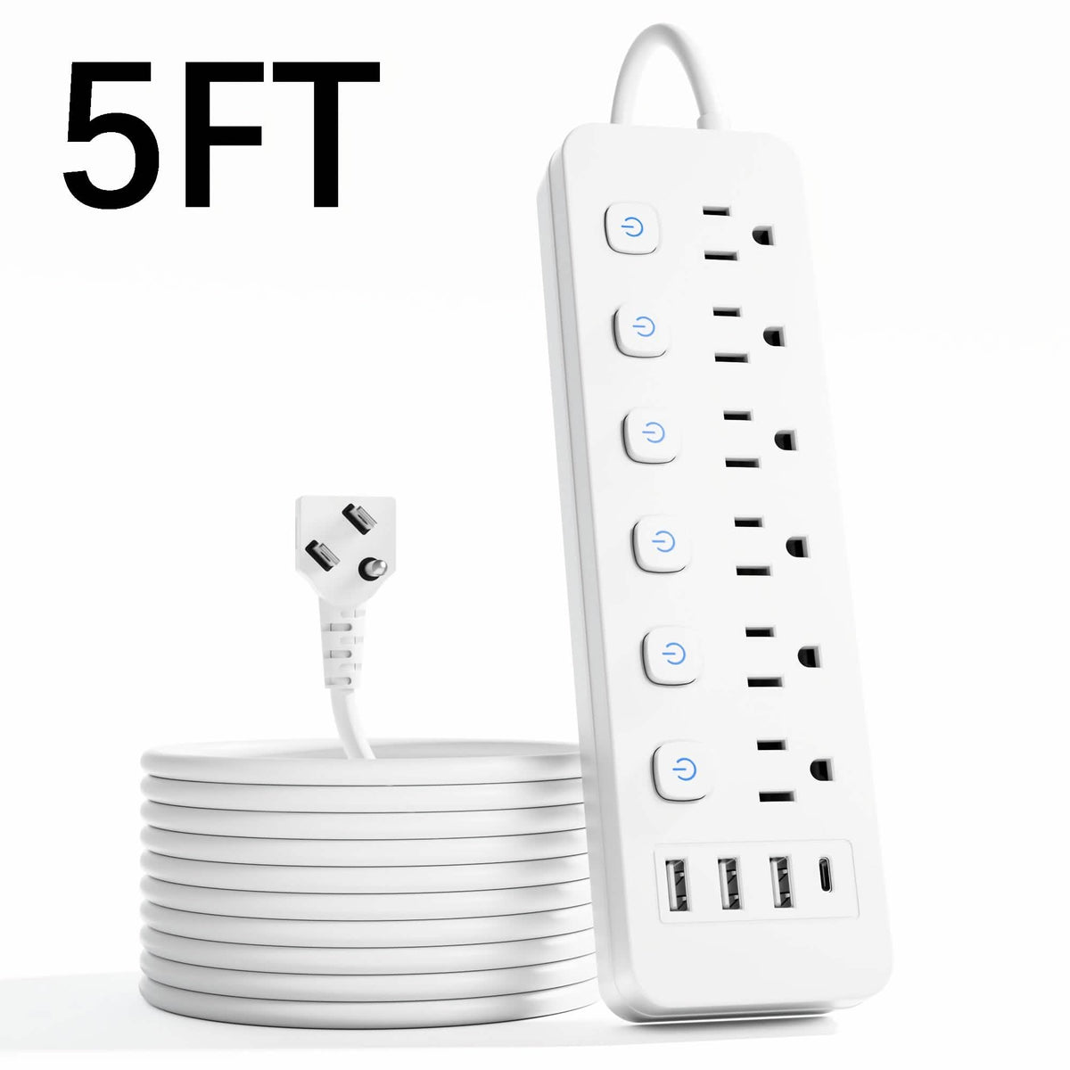 10-in-1 Multi-Outlet Power Strip – 6 AC, 3 USB-A, 1 Type-C