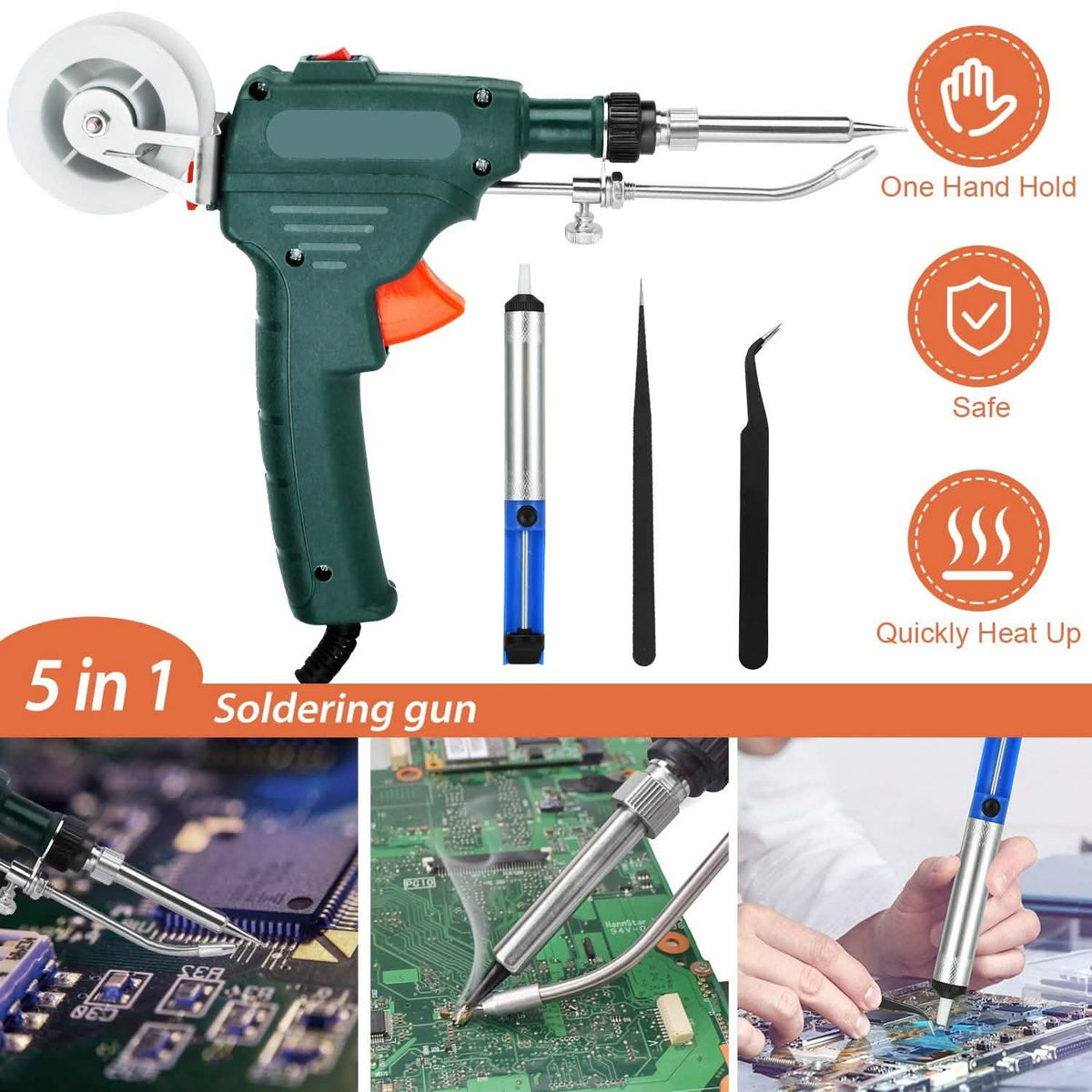 5-in-1 Automatic Hand-Held Soldering Iron Gun Kit