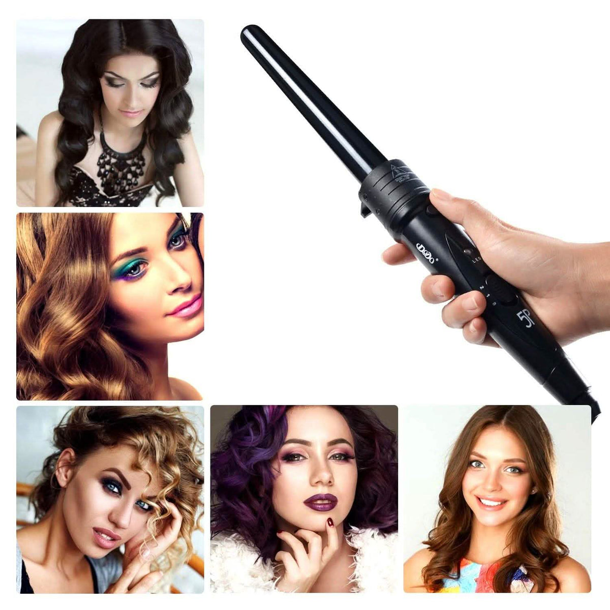 5-in-1 Curling Iron Wand Set Hair Curler Set With 5 Interchangeable Barrels Roller