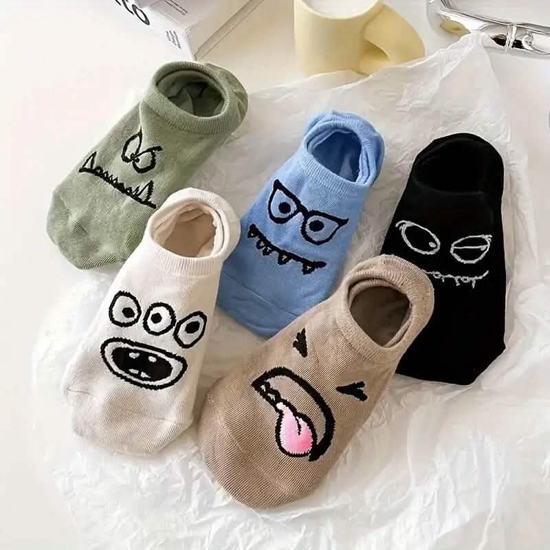 5-Pairs: Cartoon Print Low Cut Ankle Socks