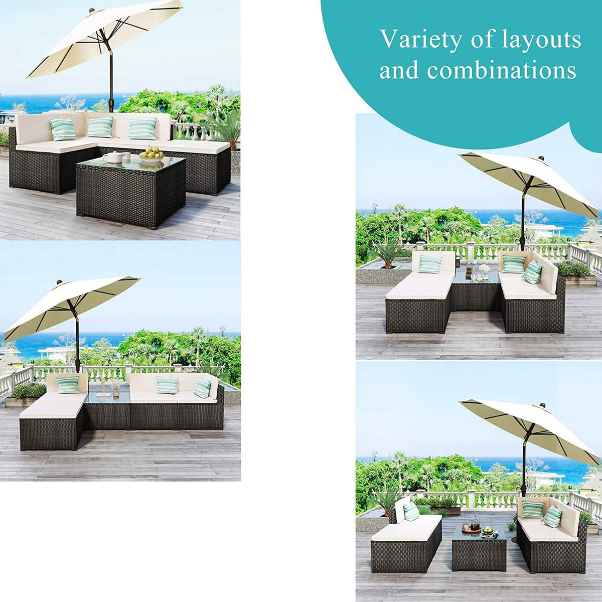 5-Piece: Patio Rattan PE Wicker Furniture Corner Sofa Set