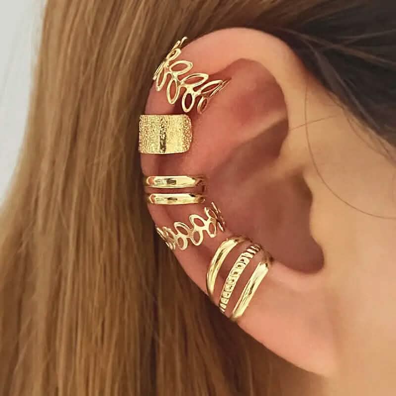 5-Pieces: Leaf Cutout Ear Clips - Gold or Silver