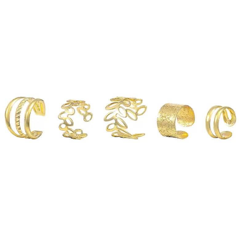 5-Pieces: Leaf Cutout Ear Clips - Gold or Silver