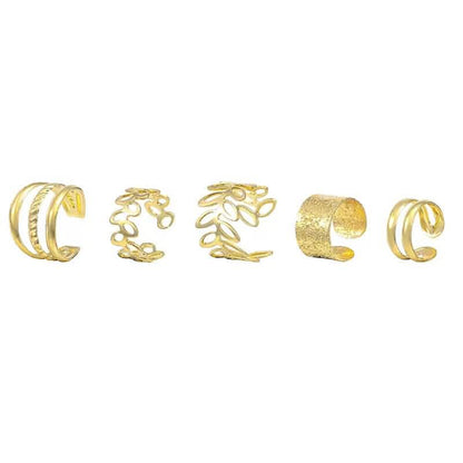 5-Pieces: Leaf Cutout Ear Clips - Gold or Silver