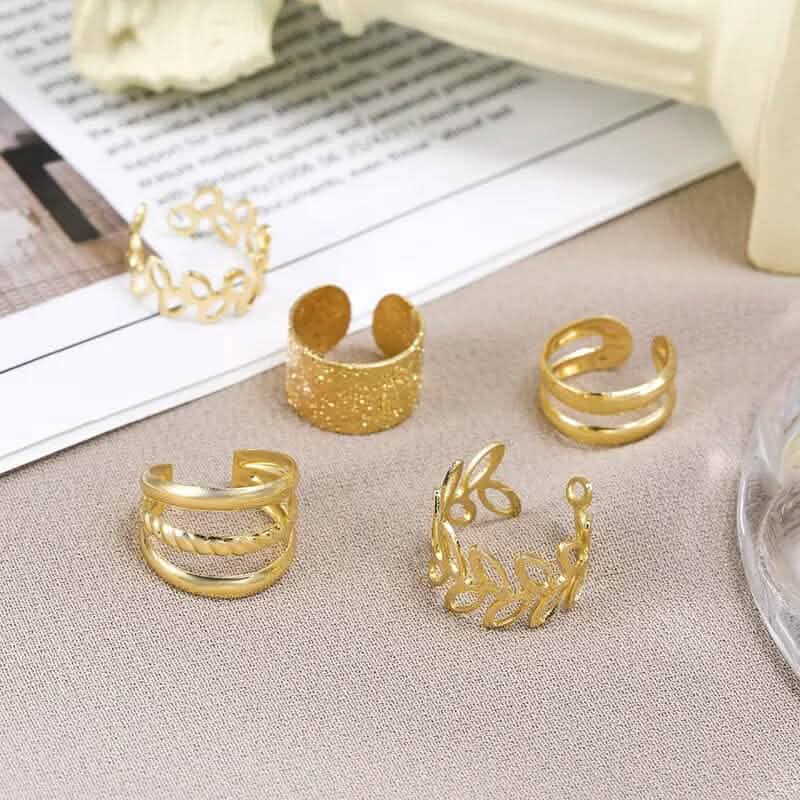 5-Pieces: Leaf Cutout Ear Clips - Gold or Silver