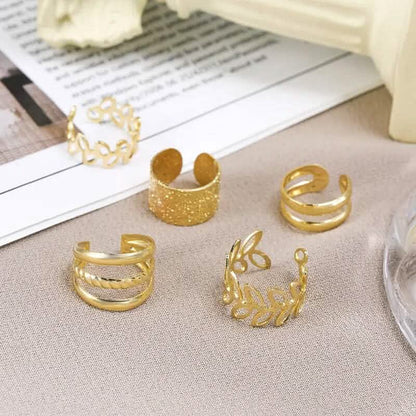 5-Pieces: Leaf Cutout Ear Clips - Gold or Silver